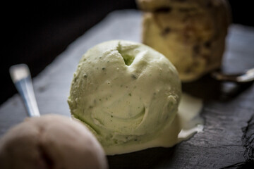 Pistachio ice cream in row