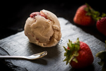 Strawberry ice cream on tile