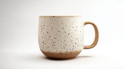 A white coffee mug with brown spots on it