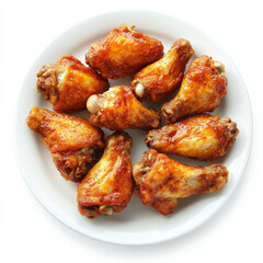 A plate of spicy chicken wings, isolated on a white background, showcasing their crispy texture and flavor