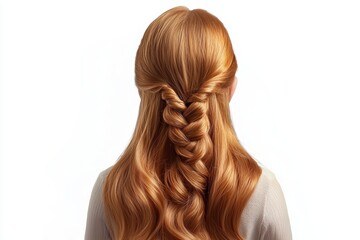 Naklejka premium A girl with long red hair has her hair in a braid