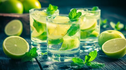 Fototapeta premium lemonade with mint, lemon and ice