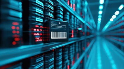 Stock management system, barcodes and scanning tools, 3D illustration