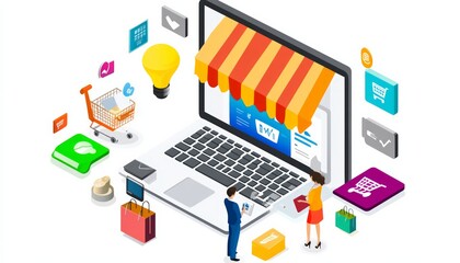 isometric flat design for digital marketing agency, ecommerce,