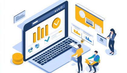 Naklejka premium isometric flat design for digital marketing agency, ecommerce,