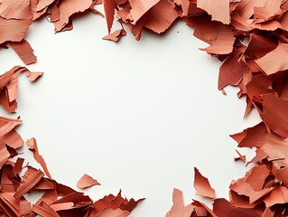 Creative composition of red and orange pencil shavings arranged in a heart shape on a white background, perfect for artistic designs.