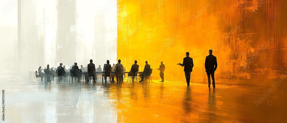 Poster dynamic business meeting with motion and collaboration