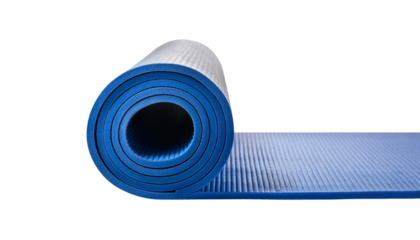 Blue yoga mat, white isolate background transparent