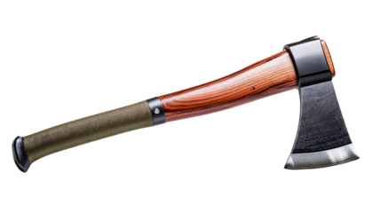 Axe with wooden handle, white isolate background transparent