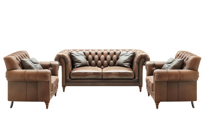 Leather modern sofa set isolated on a transparent background.
