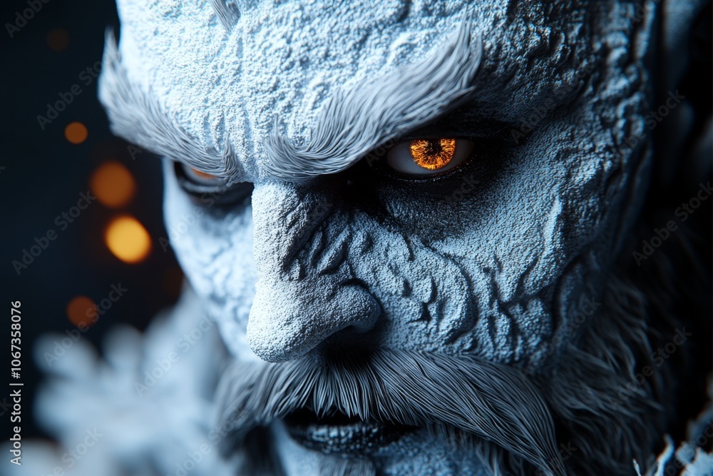 Poster A hyper-realistic close-up of a snowmanâ€™s face, showing intricate details of its icy features and frosty texture