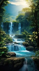 Waterfall landscape vegetation outdoors.