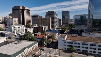 Fototapeta premium Richmond, VA city skyline beautiful calm streets office buildings downtown in state Capital city of Virginia vibrant downtown living and working