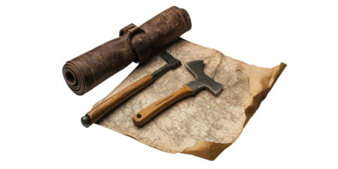 Vintage Tools and Map for Adventure Exploration