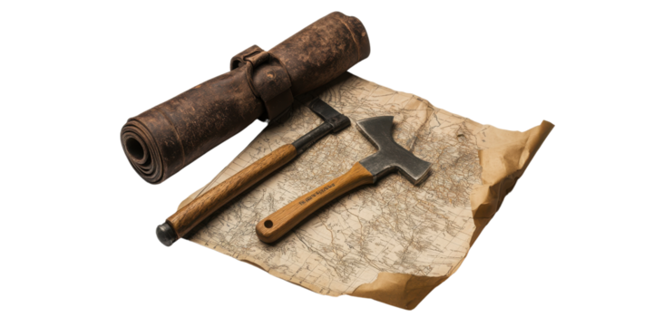 Vintage Tools and Map for Adventure Exploration
