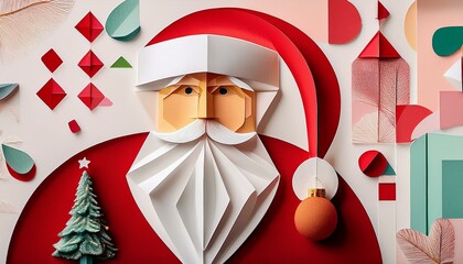 Christmas symbols. Merry Christmas. Christmas abstract geometric background with simple shapes, Santa Claus, celebration symbol, holiday food. Creative modern art. Bauhaus style Merry Christmas poster