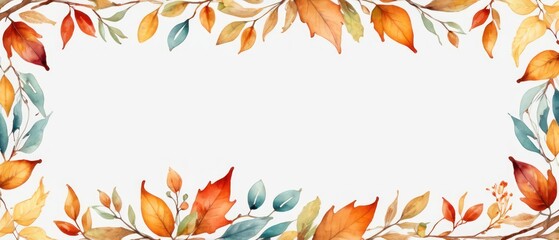 Obraz premium A stunning watercolor illustration of autumn leaves creating a colorful border. Perfect for seasonal projects, invitations, and artistic backgrounds with a fall theme.