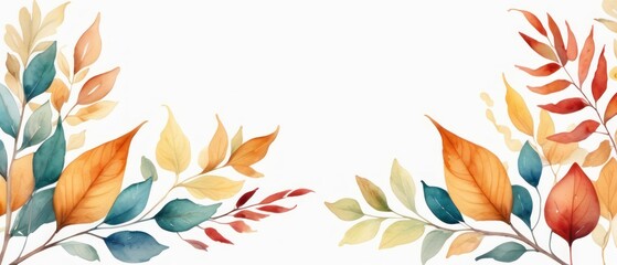 A stunning watercolor illustration of autumn leaves creating a colorful border. Perfect for seasonal projects, invitations, and artistic backgrounds with a fall theme.