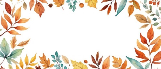 A stunning watercolor illustration of autumn leaves creating a colorful border. Perfect for seasonal projects, invitations, and artistic backgrounds with a fall theme.