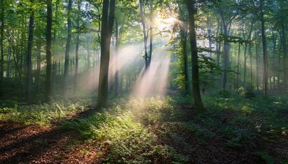 Obraz premium Experience the enchanting beauty of sunlight filtering through the trees. 