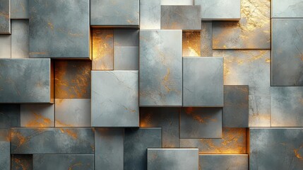sophisticated abstract geometric background featuring a marble mosaic with intricate inlays combined with shiny metallic textures creating a modern and luxurious wallpaper design