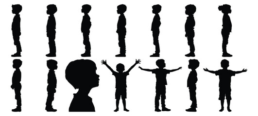 Kid silhouettes set, child pack of vector silhouette design, isolated background