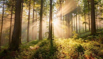 Celebrate the tranquility of a sunlit forest scene.  