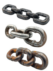Obraz premium Steel Chain Links Metal Links Rusty Chain Black Chain Silver Chain Close Up Chain , for design element, transparent background or isolated on white
