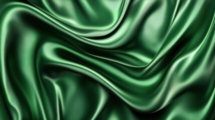 Obraz premium A close-up view of luxurious green satin fabric, showcasing its smooth texture and folds.