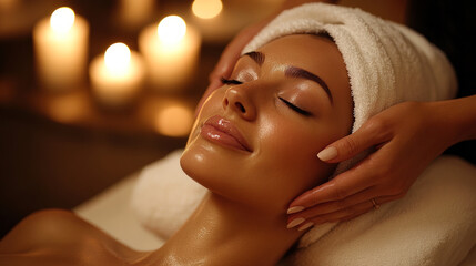 Fototapeta premium Relaxed Woman Enjoying Spa Facial Treatment 