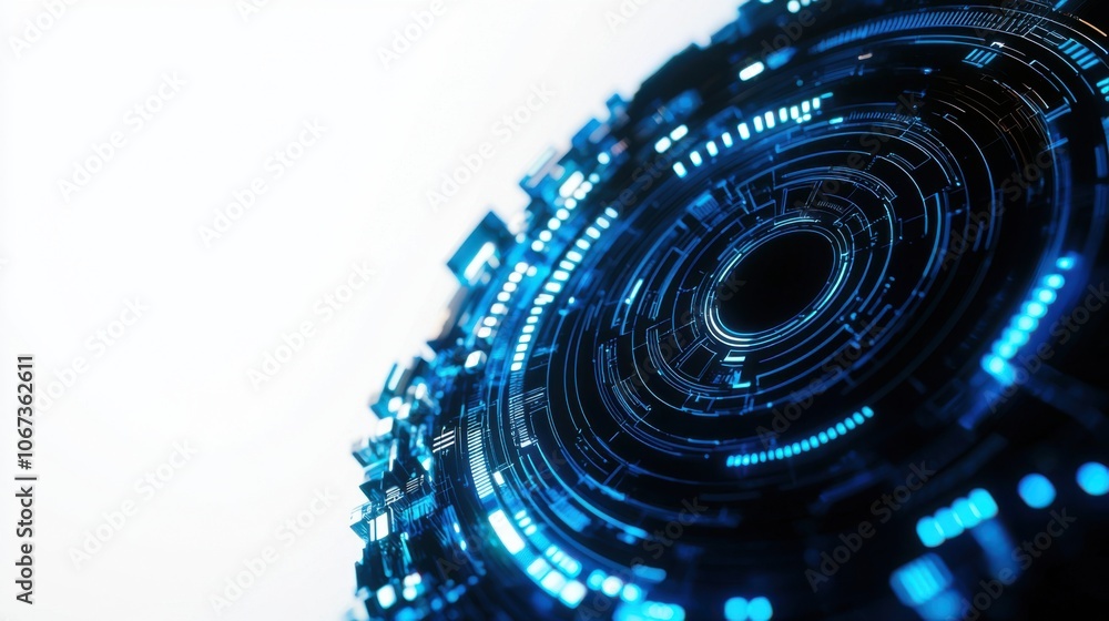 Poster futuristic digital abstract background with glowing blue circuit patterns.