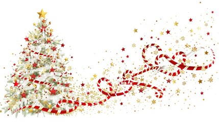 Obraz premium A Christmas tree made of gold stars, candy canes