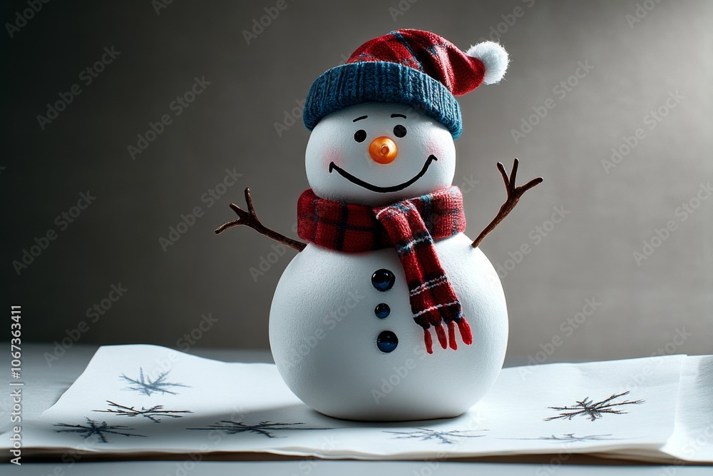 Aufkleber A single snowman with a scarf and hat, drawn in simple lines on a plain background