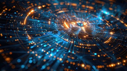 Obraz premium Cosmic circuit board galaxy swirling with data --ar 16:9 Job ID: e6d71019-8b75-486e-b10a-44e6233a2de0