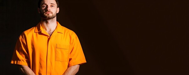 Despair Behind Bars Close-Up of a Prisoner in an Orange Jumpsuit in a Shadowy Cell - Emotional Tension in a Confining Environment Capturing the Struggles of Incarceration