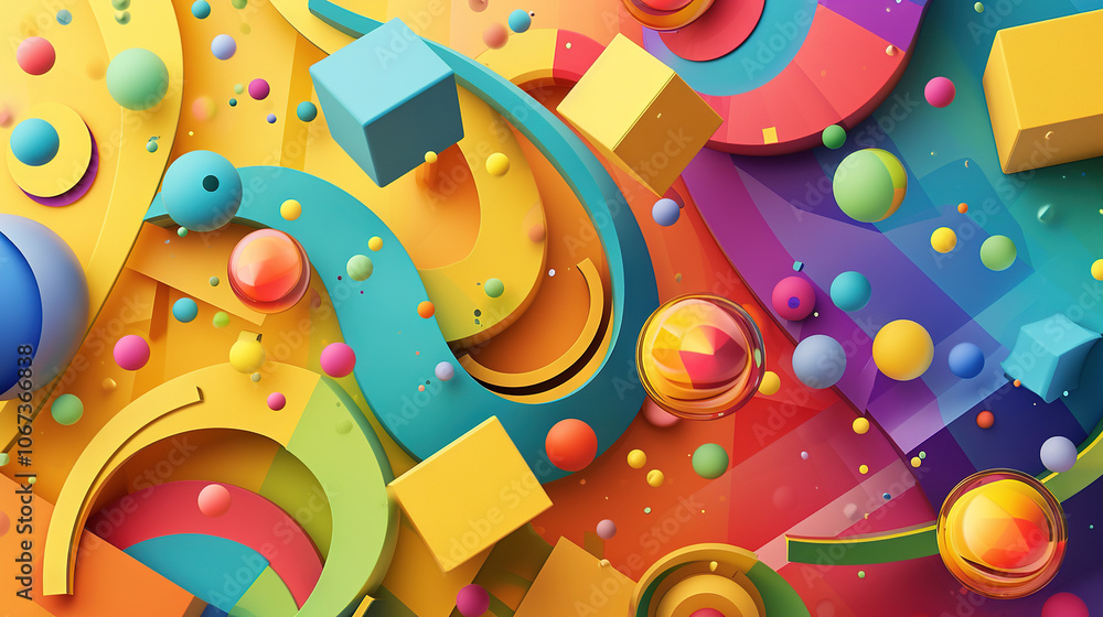 Aufkleber abstract background with colorful 3d shapes scattered in geometric composition
