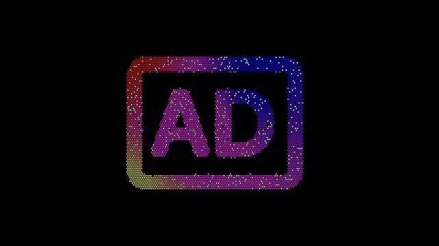 Icon audio description is made up of LED square shapes that shimmer and flicker. There are black dead diodes. In-Out looped. Alpha BW at the end