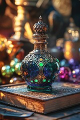 Wooden table with open book