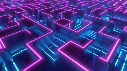 Obraz premium Neon maze of interconnected digital pathways