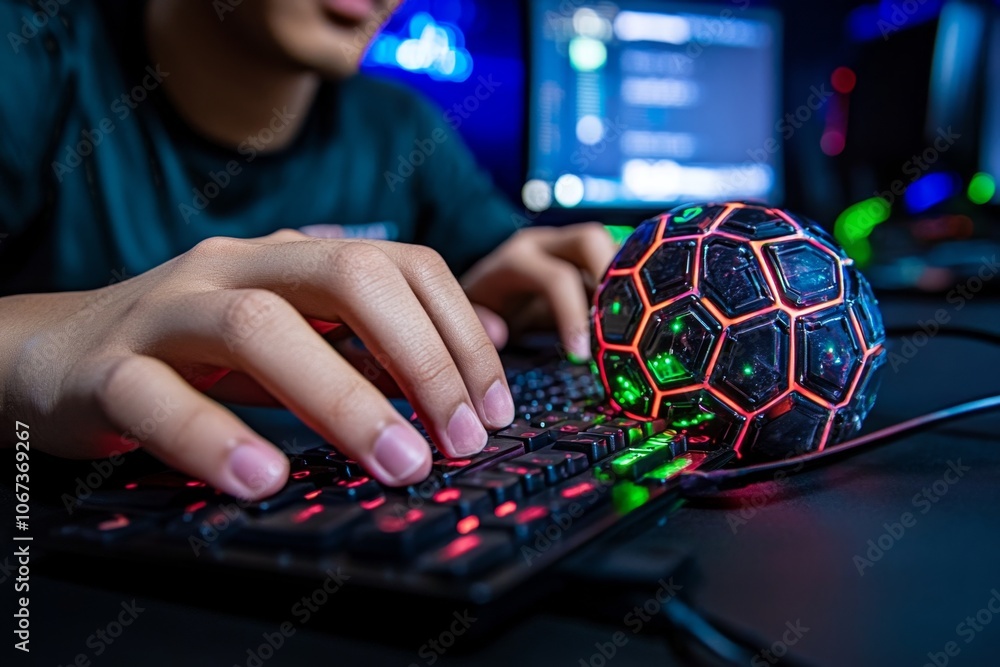 Poster close-up of hands typing with screens reflected in their glasses, capturing the intensity of cyber i