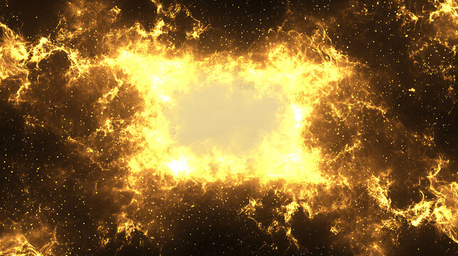 ellow explosion burst with particles and light effects