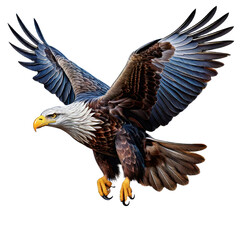 american bald eagle in flight flying isolated on white transparent background png or jpg file