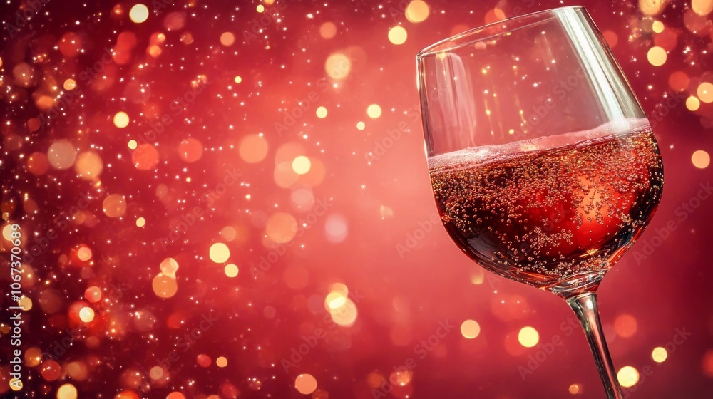 Poster Sparkling Wine on Red Bokeh Background.