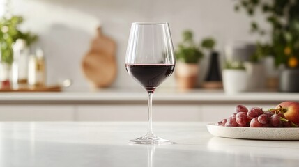 Glass of Red Wine on Kitchen Counter