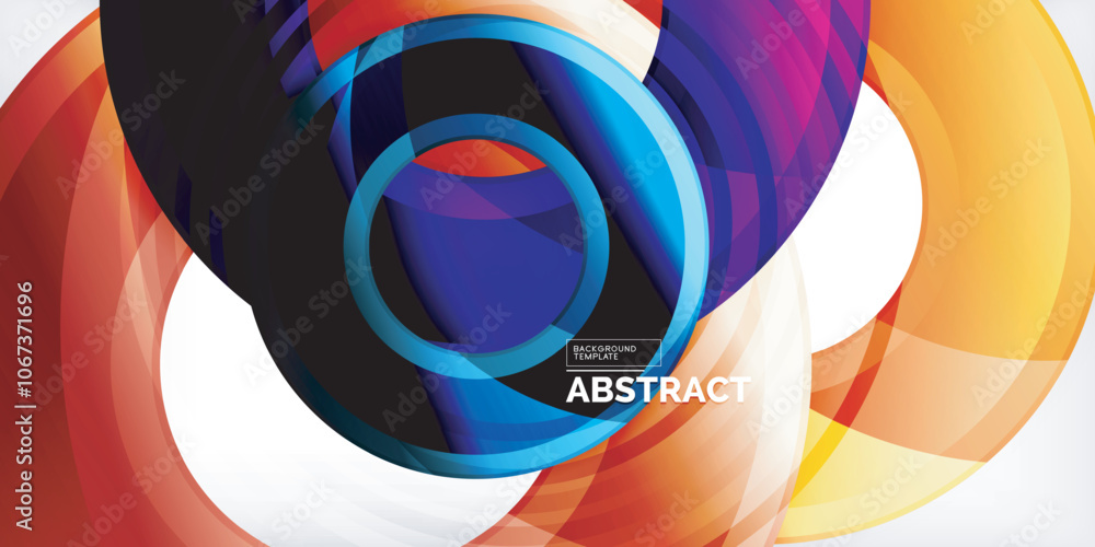 Poster bright colorful circles with light effects. abstract background