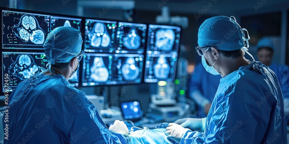 Poster robotic surgical system control console: a surgeon controlling a robotic surgical system with multip
