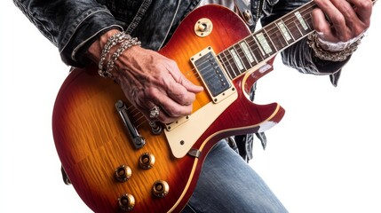 Obraz premium Close Up of a Guitarist's Hand on the Strings.