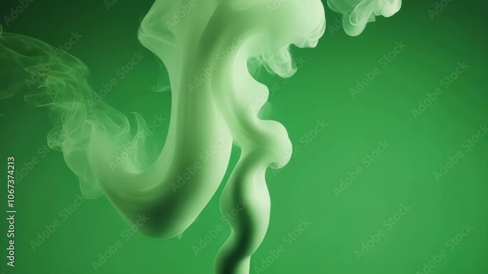 Poster white smoke is swirling and creating abstract shapes on a green screen background. perfect for visua