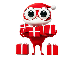 a cartoon character holding presents