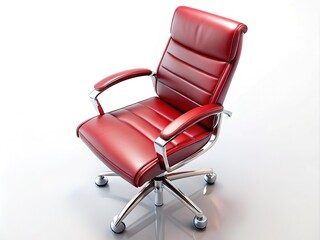 Fototapeta premium Red Leather Office Chair, Chrome Base, Aerial Photography, Furniture Design